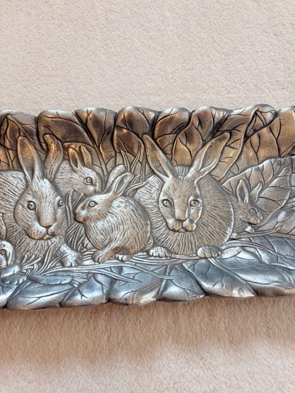 Arthur Court Bunnies Silver Aluminum Tray